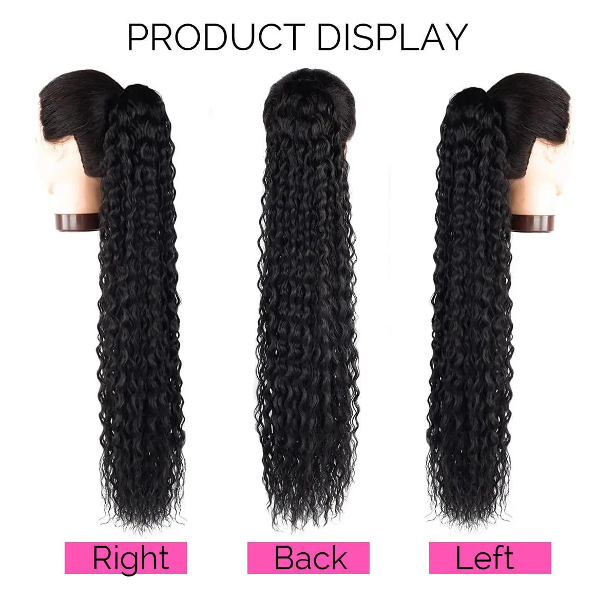 24" Long Curly Wave Drawstring Ponytail Extension – Heat Resistant Synthetic Clip-In Hairpiece for Women & Girls
