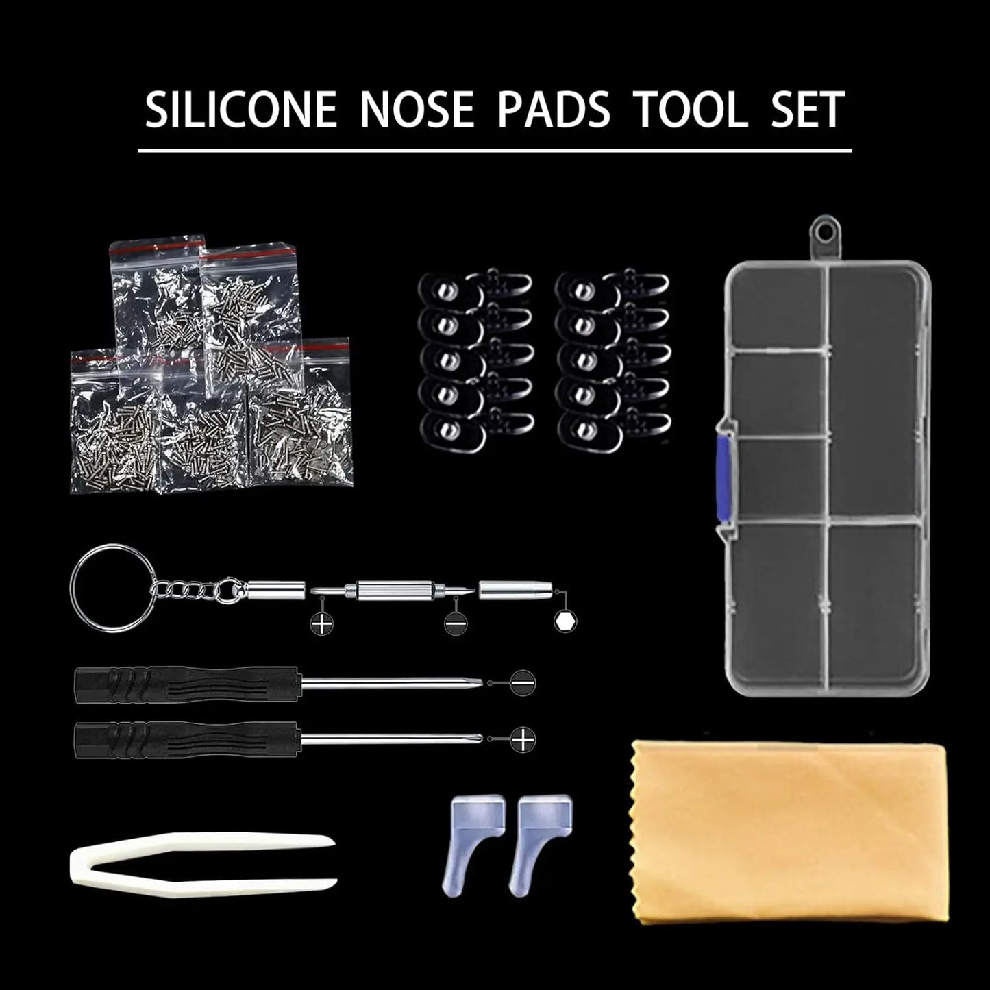 500pcs Eyeglass Repair Kit - Assorted Screws Nose Pads Screwdriver Tools for Glasses and Sunglasses Maintenance
