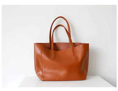 Customizable Name Large Capacity Commuter Bag – 100% Genuine Leather Soft Tote, Single Shoulder & Diagonal Shopping Bag