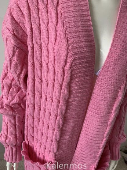 Knit Cardigan for Women – Long Green Crochet Jacket, Loose Long Sleeve Autumn/Spring Winter Sweater, 2023 Warm Jumper Coat