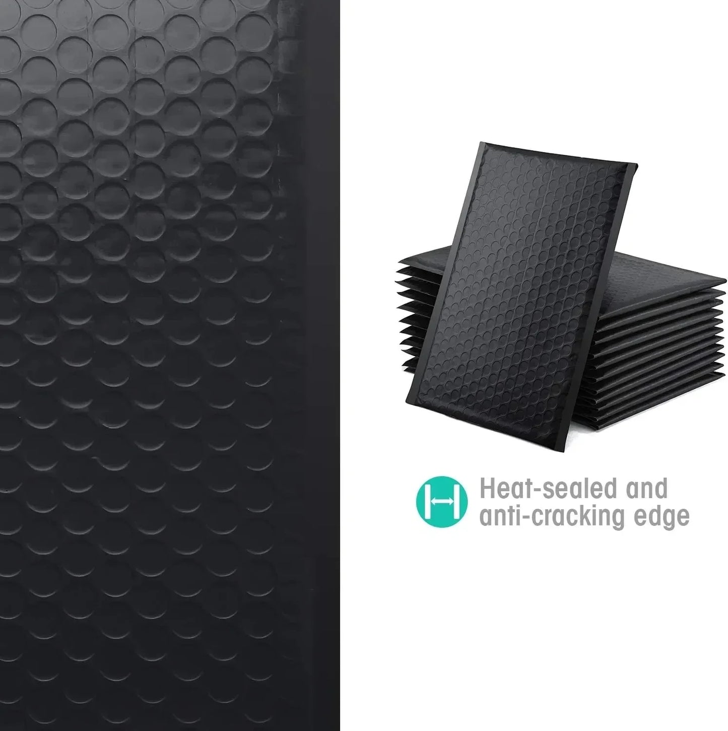 100 Pcs Black Bubble Mailers - Self-Seal Padded Envelopes for Shipping, Poly Green Lining, Secure Packaging Solution