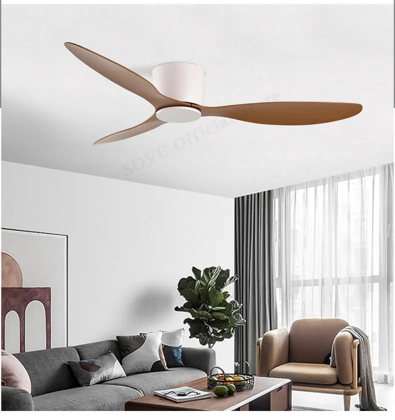 SOVE Modern Black & White Low Floor Ceiling Fan – 30W DC Motor with Remote Control, No Light, 220V