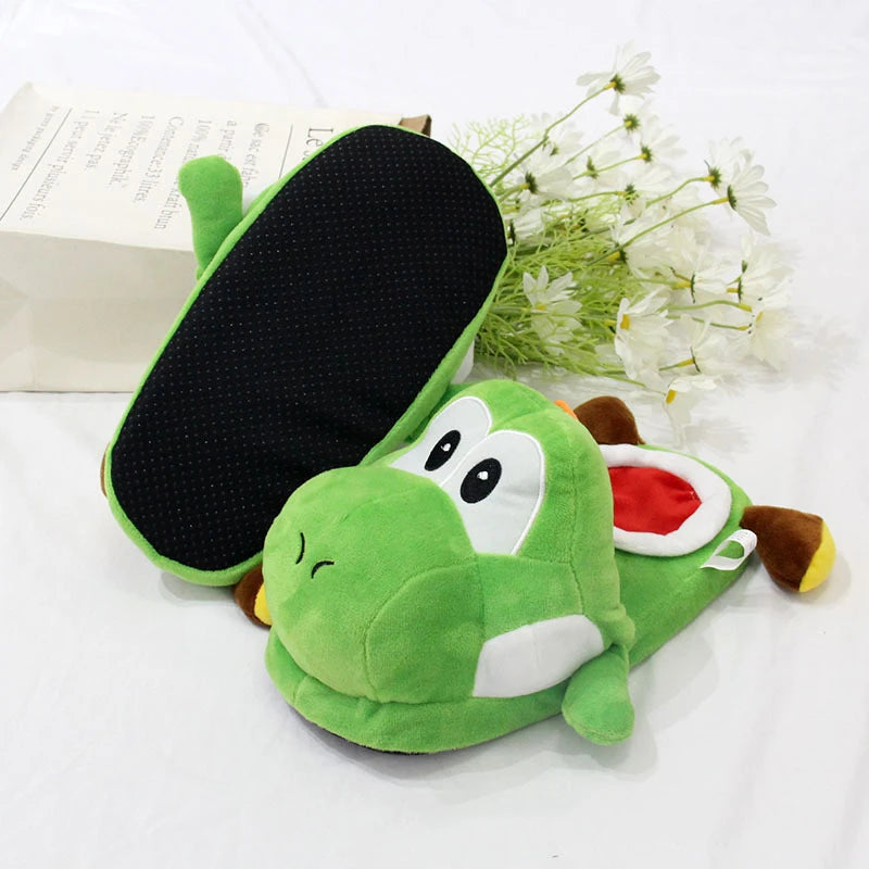 Kawaii Mario & Luigi Piranha Plant Plush Slippers — Cute Green Yoshi Anime Soft Stuffed Dolls, Birthday Gift