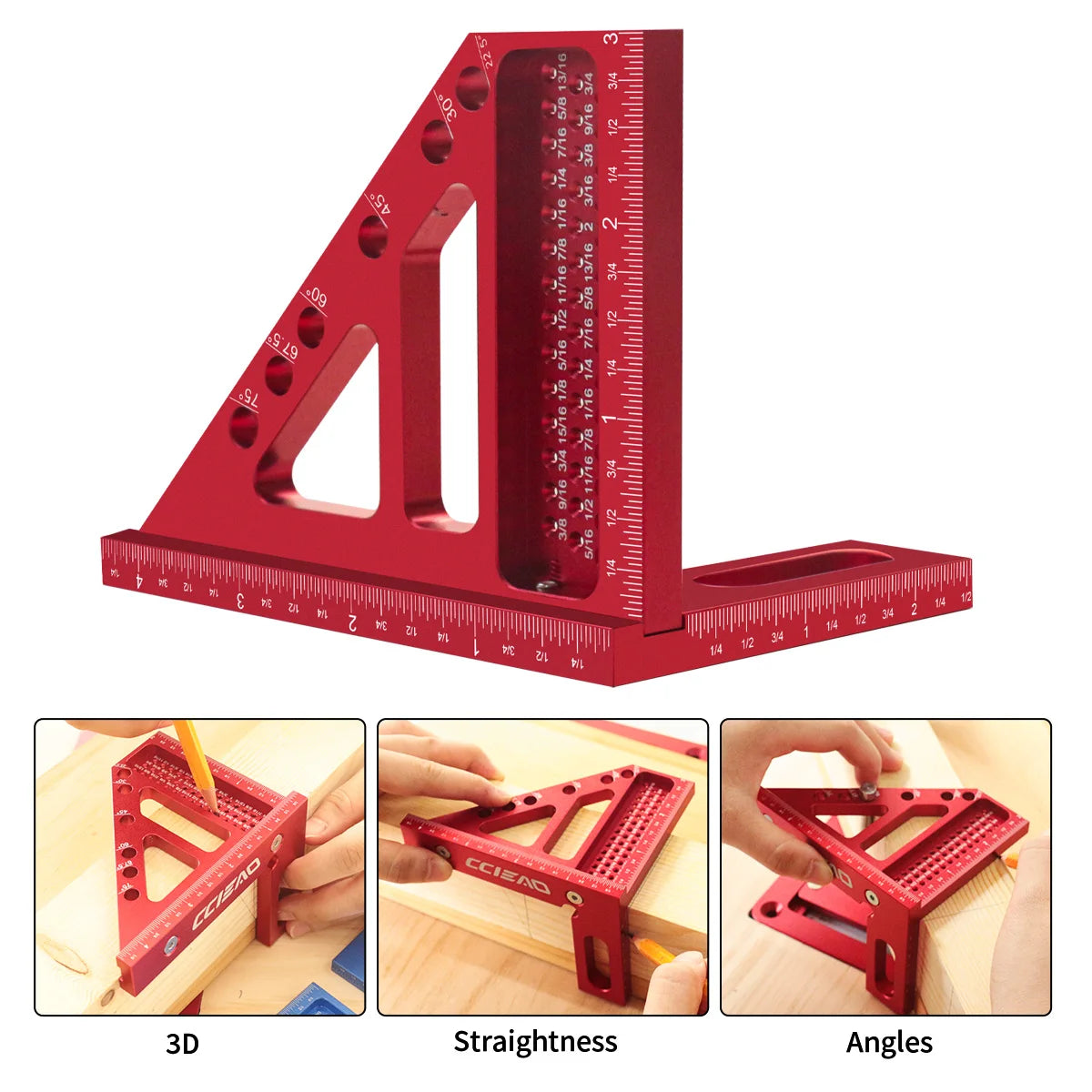 Imperial 3D Multi-Angle Measuring Ruler – 45/90 Degree Aluminum Alloy Woodworking Square Protractor for Engineers & Carpenters