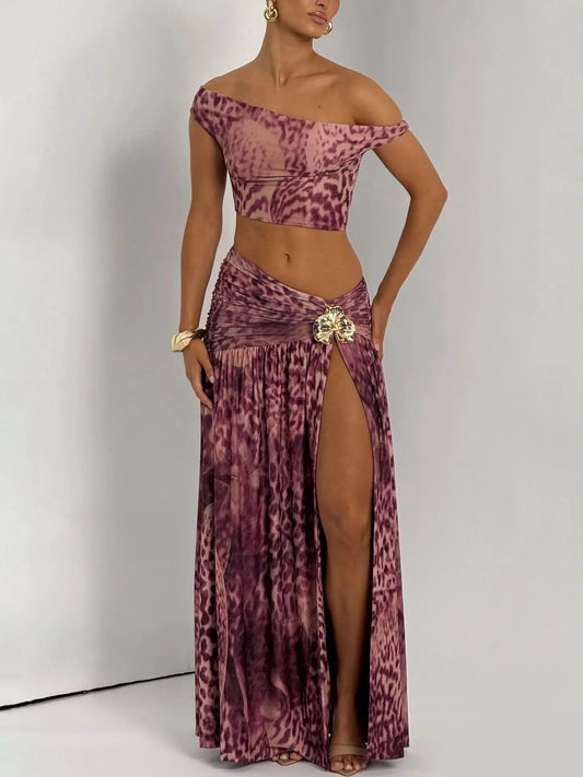 2026 Women’s Summer Strapless Two-Piece Bikini – Mid-Waist Split Top with Leopard & Tie-Dye Print