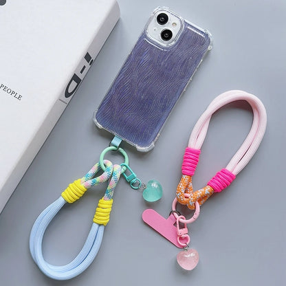 Universal Braided Phone Lanyard Strap - Cartoon Star Detachable Wrist Cord with Patch Hanging Chain Ring for Mobile Phones