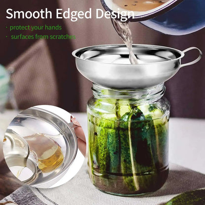 Stainless Steel Mason Jar Funnel - 1.49" & 2.12" Canning Funnel with Handle for Regular & Wide-Mouth Jars
