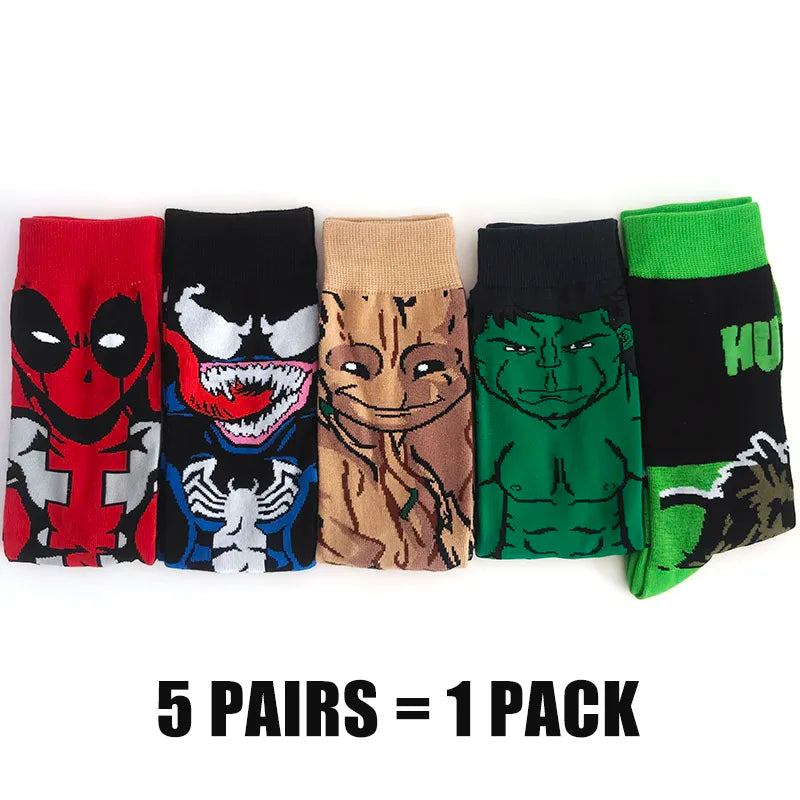 Cartoon Anime Crew Socks - 5 Pairs Unisex Hip Hop Street Style Novelty Casual Socks for Men and Women