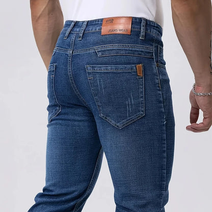 Men's Stretch Straight Leg Business Jeans – Classic Casual Denim Pants