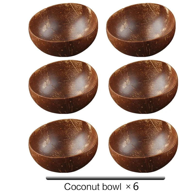 Natural Coconut Bowl with Wooden Spoon – 12–15cm Handmade Tableware for Salad, Dessert, Rice & Ramen