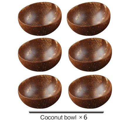 Natural Coconut Bowl with Wooden Spoon – 12–15cm Handmade Tableware for Salad, Dessert, Rice & Ramen