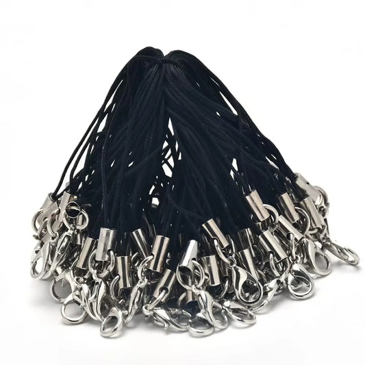 50PCS Black Strap Charm Cords - Lanyard Rope Keychains with Lobster Clasps for Jewelry & DIY Accessories