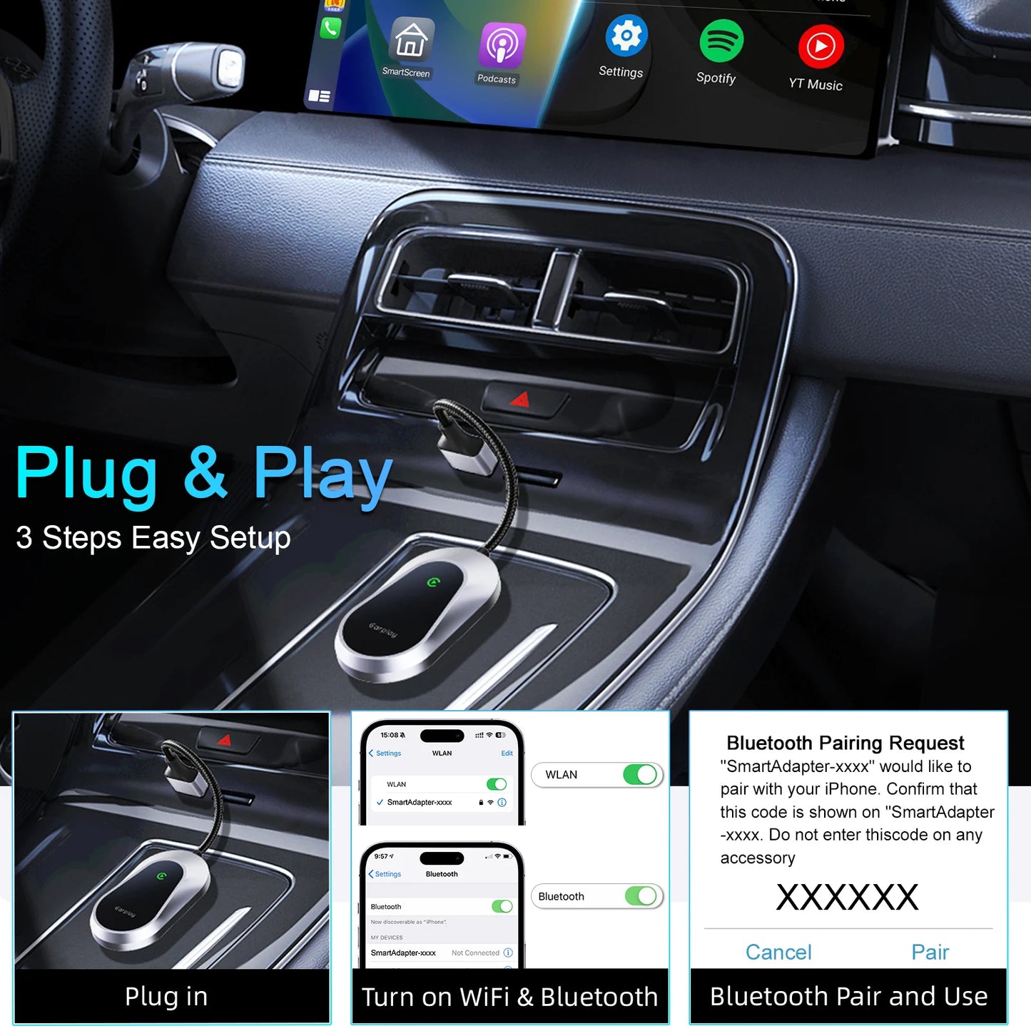 2025 Upgrade Wireless CarPlay & Android Auto AI Box – Dual-Band WiFi Bluetooth Auto Connect for iPhone & Android