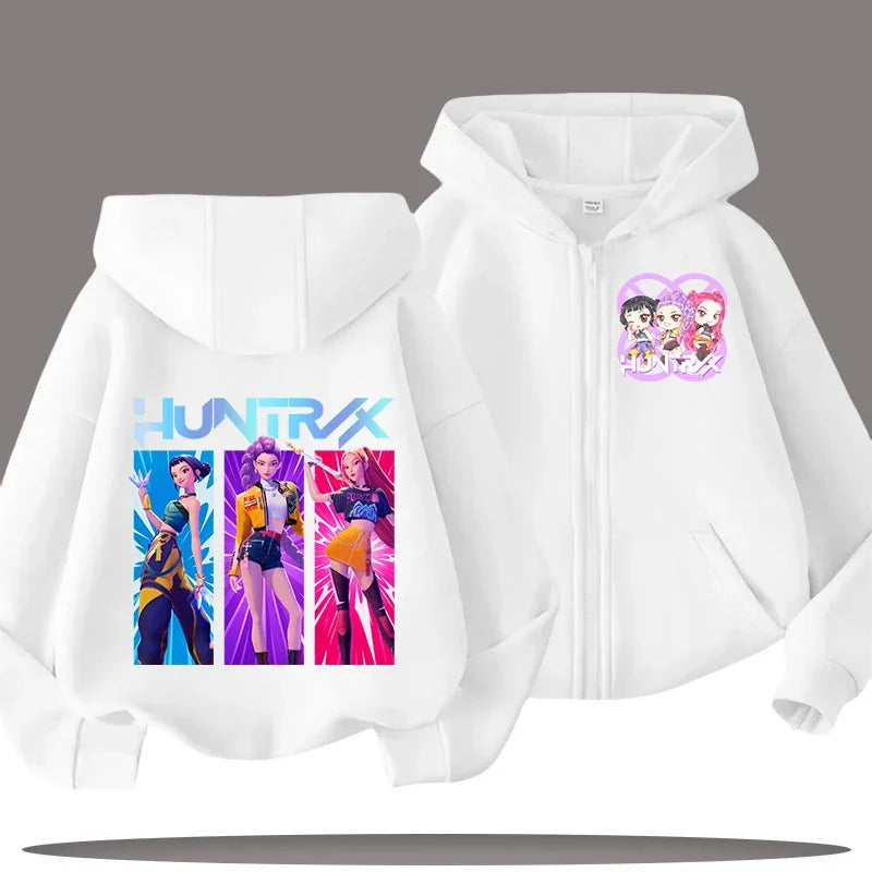 Funny Kpop Demon Hunters Zip-Up Sweatshirt – Kids Hoodie for Girls & Boys, Casual Zipper Hoody Top