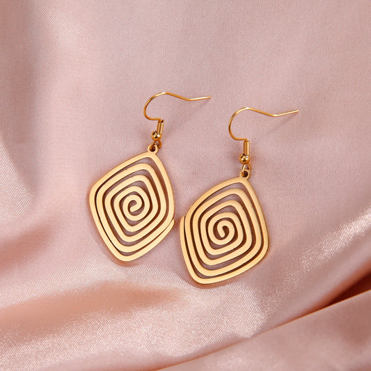 Skyrim Irregular Spiral Swirl Drop Earrings – Gold Stainless Steel Geometric Earrings for Women Trend Jewelry Gift