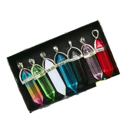 7Pcs Glass Horn Column Necklace Set – Elegant Gift Jewelry Set with Seven-Horn & Six-Horn Pendants