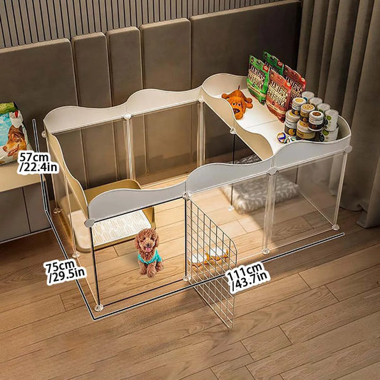 Indoor Pet Dog Enclosure Kennel – Small Dog Fence with Isolation Door & Built-In Toilet Area