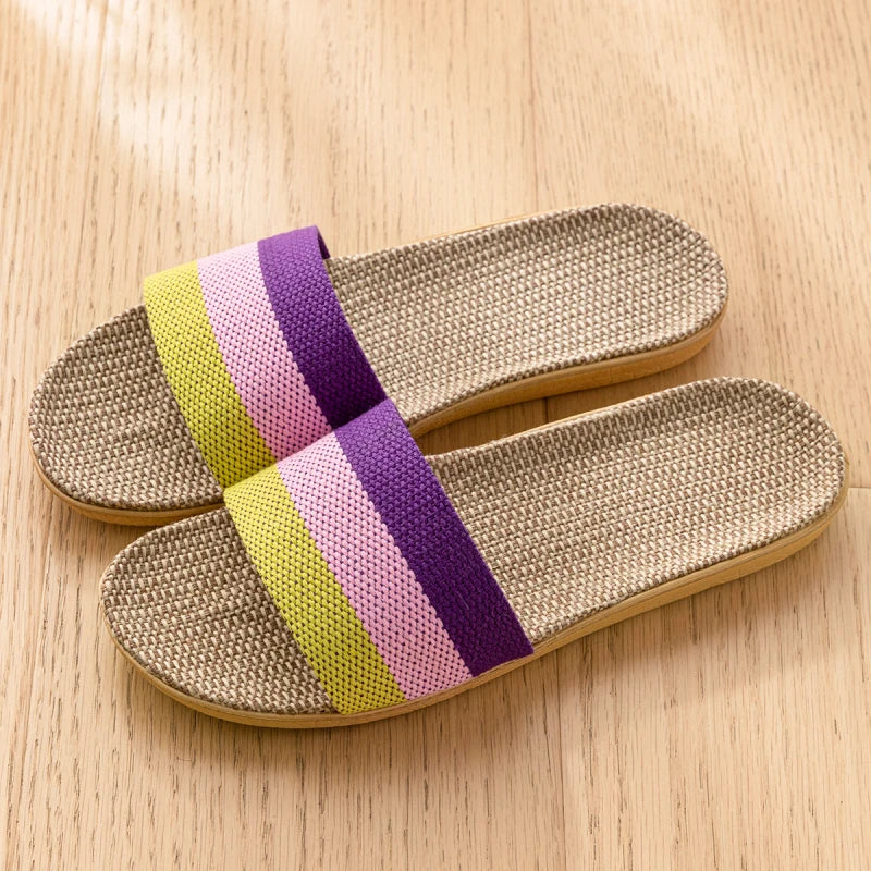 Unisex Fabric Summer Slippers – Breathable Soft Slip-On Indoor Home Shoes