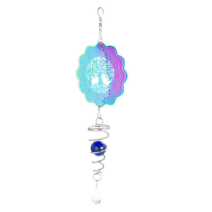 Tree of Life Wind Spinner with Gradient Spiral Tail – Hanging Garden Decor with Gazing Ball & Wind Chime Effect