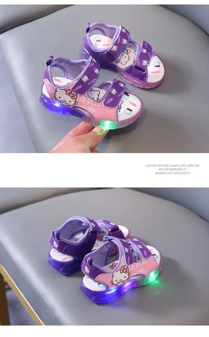 2024 Summer Baby Girls LED Hello Kitty Sandals — Cute Anti-Slip Beach & Outdoor Shoes