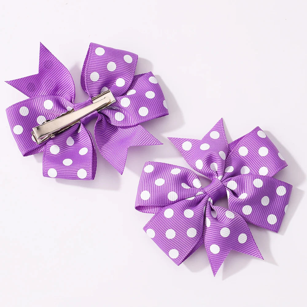 3Pcs/Pack Solid Dot Hair Bows – Colorful Boutique Bowknot Clips for Girls, Heart & Sunglasses Hair Accessories