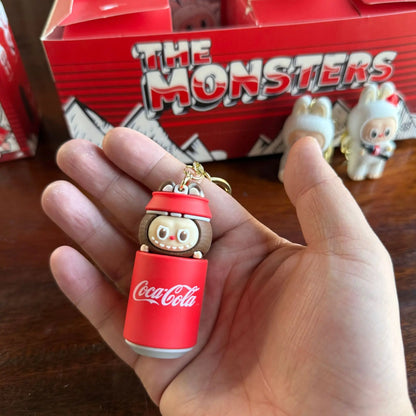 12pcs Labubu Monster Coca Cola Mini Doll Keychains — 4 Styles Action Figures for Kids