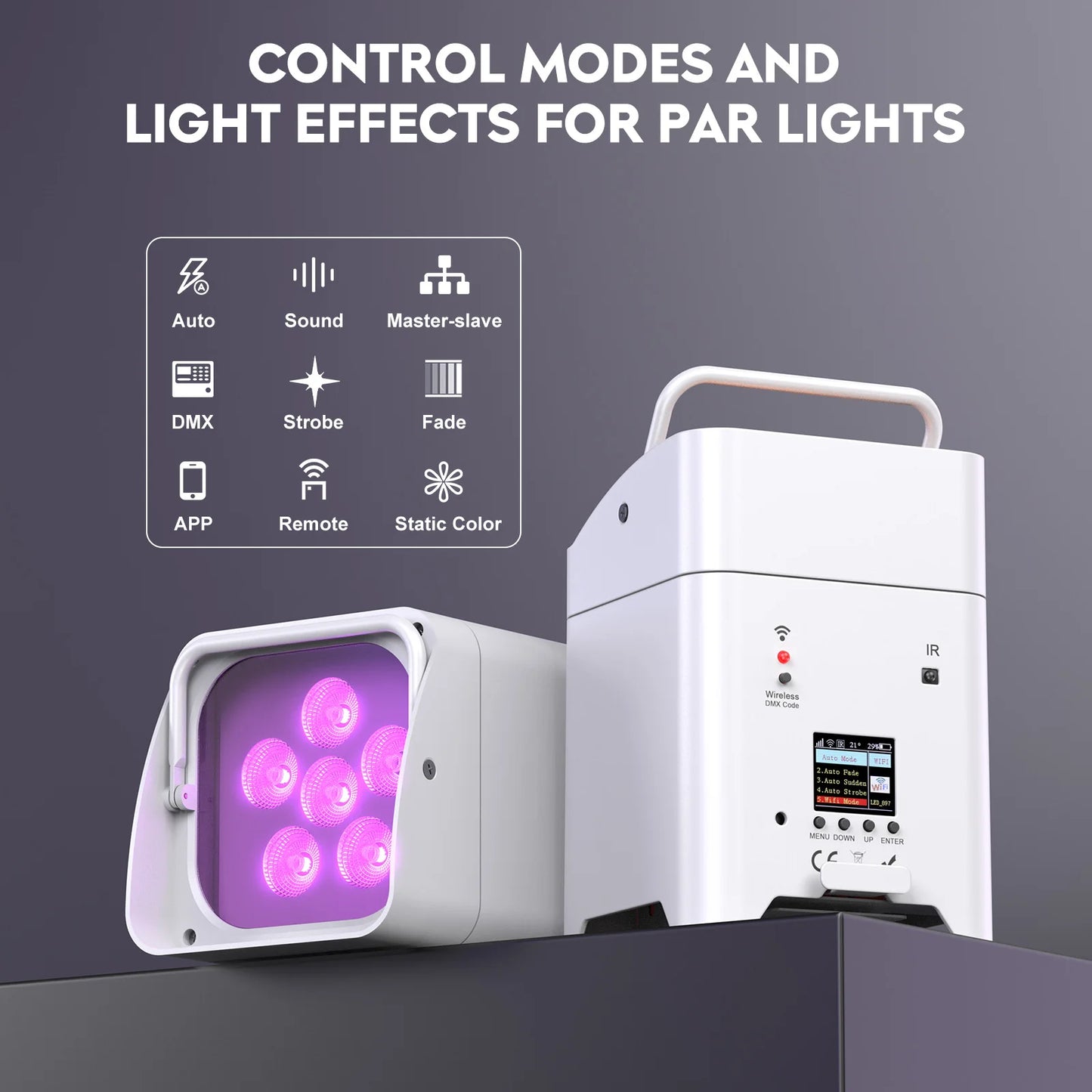 RGBWA+UV LED Par Light - 6x18W Rechargeable Wireless DMX Stage Lights with Carrying Bag