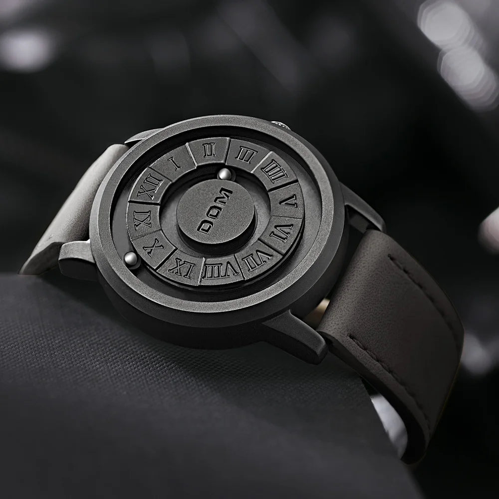 DOM Trend Concept Men's Watch: Creative Scrolling Pointer Design with Magnetic Force - Fashionable & Waterproof Timepiece for Men