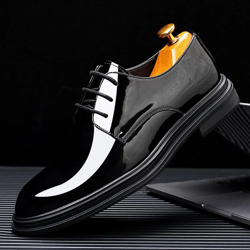 Men’s Patent Leather Derby Shoes - 6/8cm Height Increase Elevator Formal Business Dress Shoes