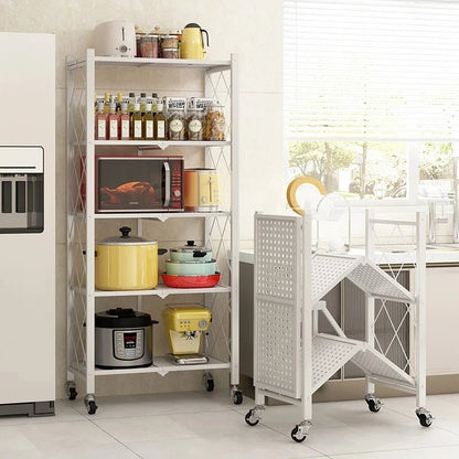 Foldable Large Iron Frame Storage Shelves – Installation-Free Standing Metal Shelving Unit for Kitchen