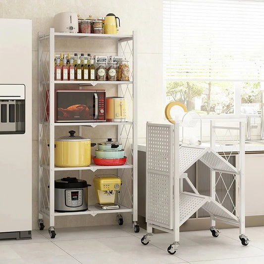 Foldable Large Iron Frame Storage Shelves – Installation-Free Standing Metal Shelving Unit for Kitchen