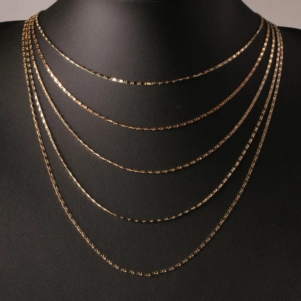 18K Gold Color Flat Chain Necklace for Men & Women – 2mm Charm, 40-75cm Luxury Jewelry for Party & Wedding