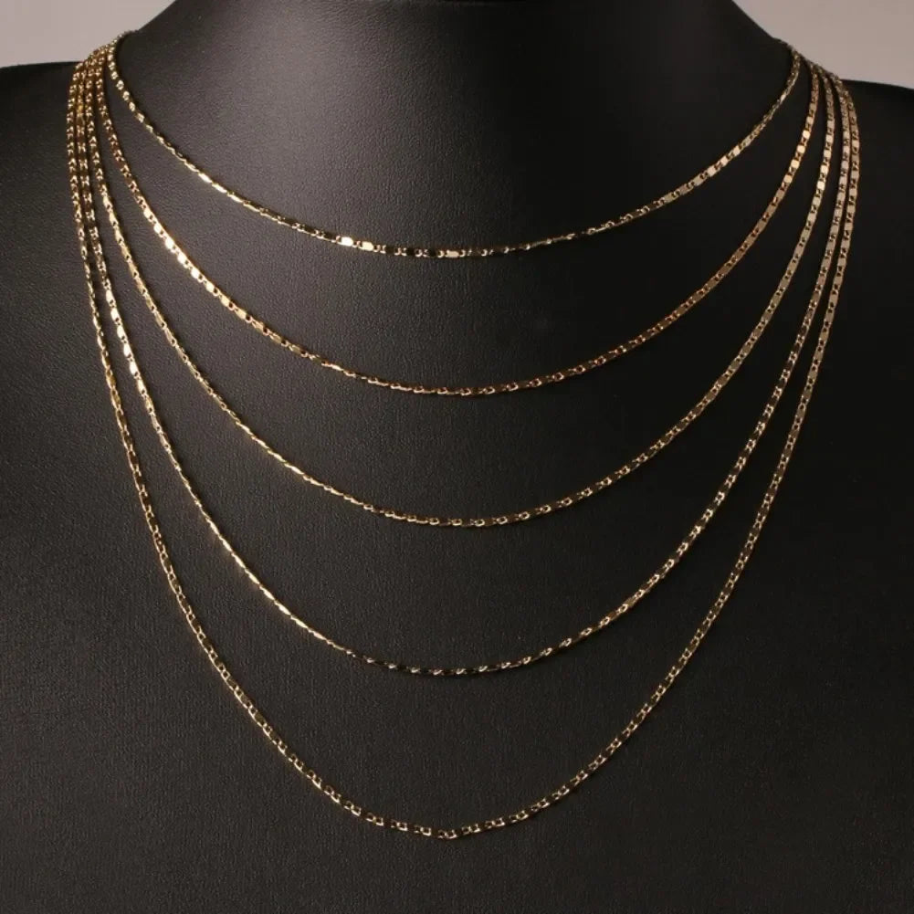 18K Gold Color Flat Chain Necklace for Men & Women – 2mm Charm, 40-75cm Luxury Jewelry for Party & Wedding