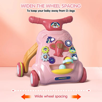 Baby Toddler Push Walker Toy – Interactive Musical Montessori Activity Walker with Lights and Safety Brake