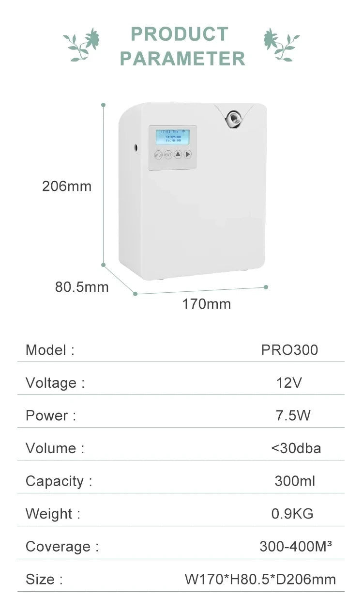 300ml WIFI Control Aromatherapy Diffuser - Essential Oil Air Freshener with Timer for Home & Hotel