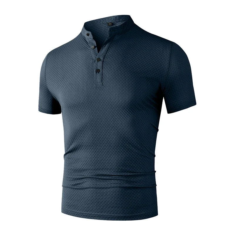Men's Business Casual Polo Shirt - Short Sleeve Breathable Summer Top with Floral Detail