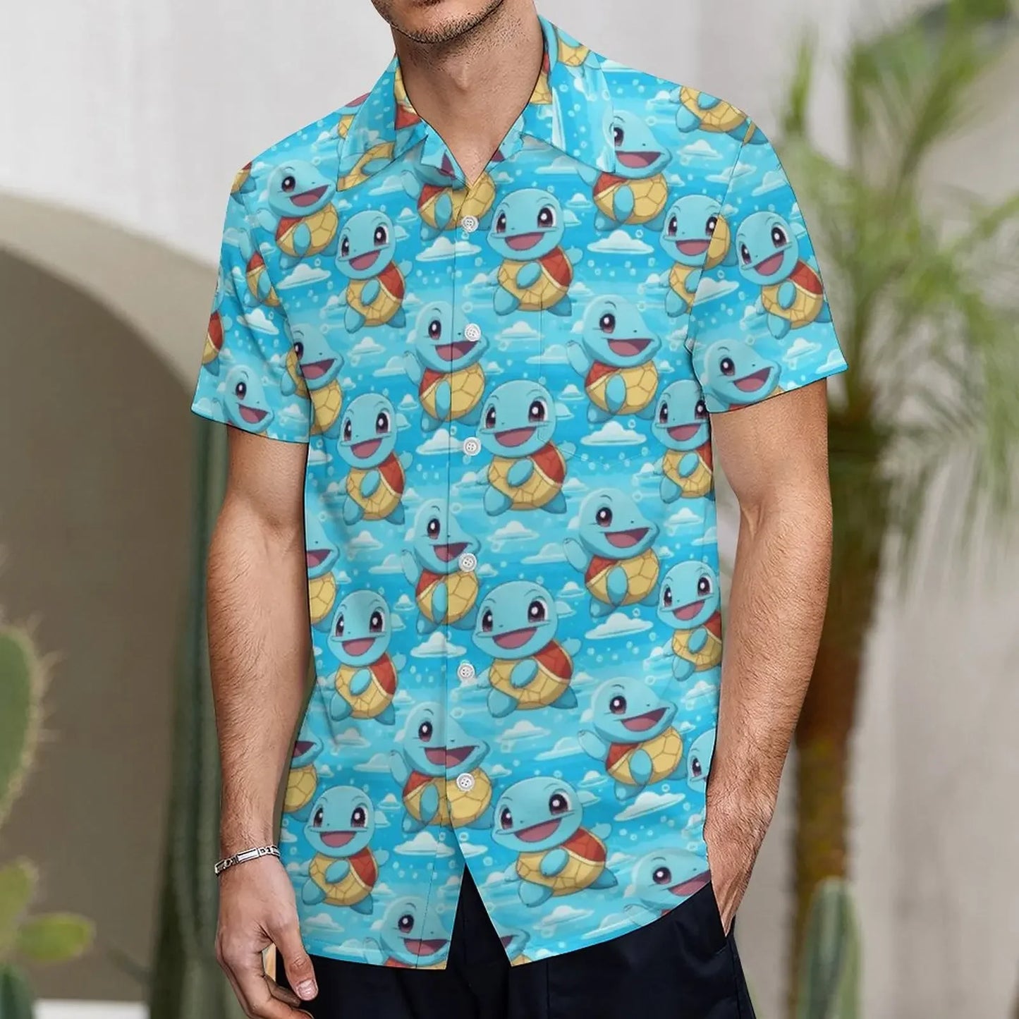 Summer Men's Short Sleeve Shirt – Cute Animal Print, Open Button Lapel, Comfortable Casual Top