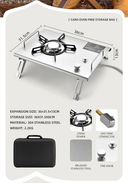 Hispeed Outdoor Camping Folding IGT Table – Multifunctional Wood Table with Gas Stove for BBQ, Picnic & Camp Grill