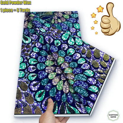 African Grand Golden Wax Fabric - Glitter Gold Ankara Pagne Batik Print Soft Cotton Fabric