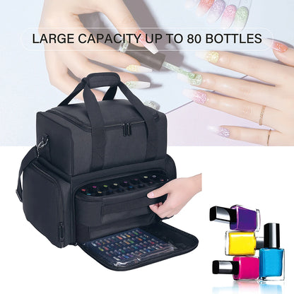 80 Bottle Nail Polish Organizer Case - Large Capacity Portable Travel Storage with 2 Removable Bags for Women