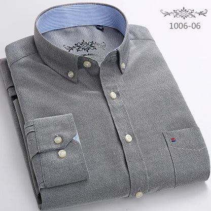 Men’s Cotton Oxford Shirt - Smart Casual Long Sleeve Plaid Print Dress Shirt, Regular Fit up to 6XL