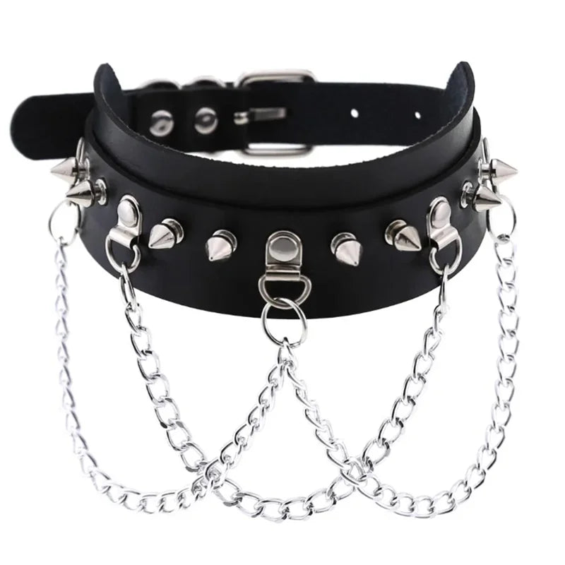 Harajuku Gothic Spike Rivet Star Choker Necklace – Black Bowknot PU Lace Leather Y2K Hip Hop Rock Jewelry for Girls
