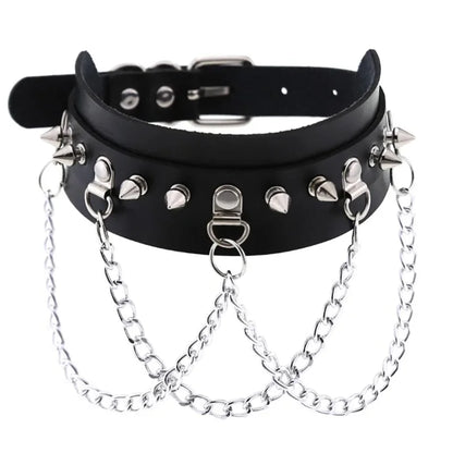 Harajuku Gothic Spike Rivet Star Choker Necklace – Black Bowknot PU Lace Leather Y2K Hip Hop Rock Jewelry for Girls