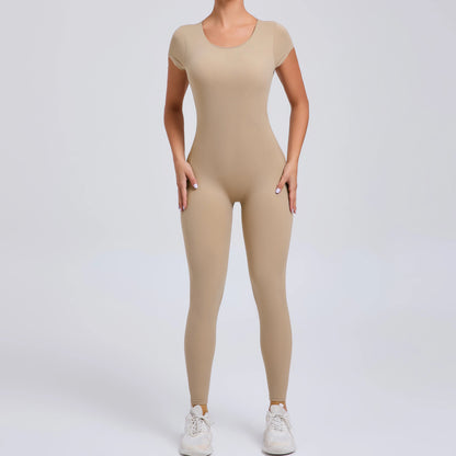 Women’s One-Piece Padded Backless Yoga Romper – Quick-Dry Workout Bodysuit & Sports Jumpsuit