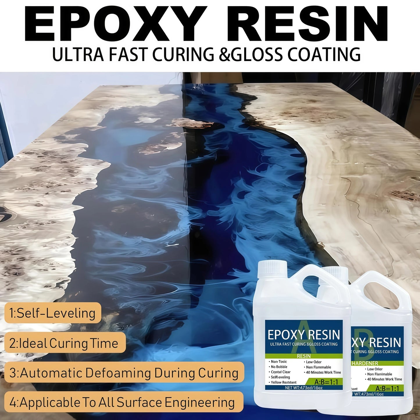 32oz Epoxy Resin Kit – Strong Bubble-Free Anti-Yellowing Art Resin, Easy 1:1 Mix for Casting, DIY Crafts & Mold Making