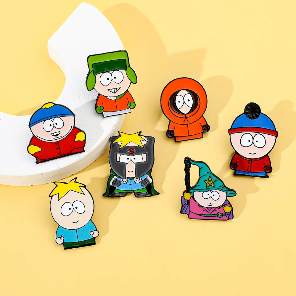 7-Piece Cartoon TV and Movie Character Enamel Pin Set - Metal Lapel Brooches for Backpacks, Hats, Cosplay and Gifts