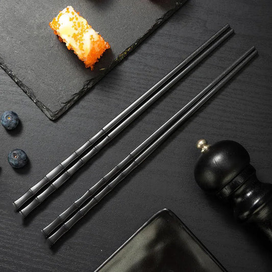 Reusable Black Alloy Chinese Chopsticks – Food Grade, Safe Bamboo, High-Temperature Sterilizable Sushi Sticks