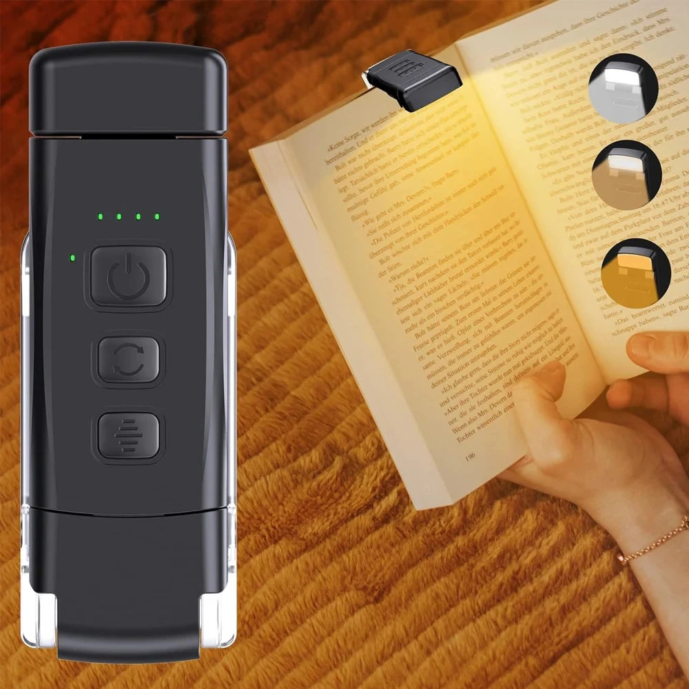 HOMEFISH USB Rechargeable Book Light – Clip-On Reading Lamp with Timer, 3 Colors & 5 Brightness Levels