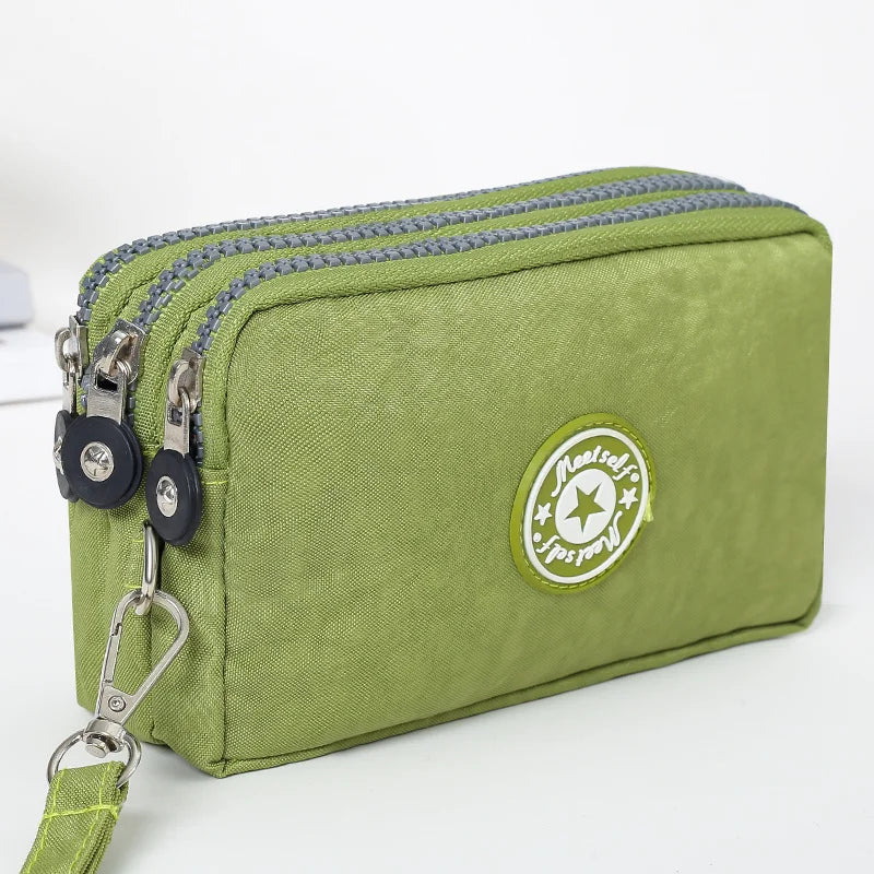 Three-Layer Zipper Short Mobile Phone Bag for Women - Fashionable, Waterproof with Multi-Layer Pockets, Portable Hand Makeup Bag
