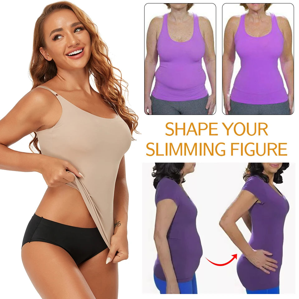 Women’s Seamless Tummy Control Shapewear Cami - Smooth Slimming Compression Tank Top Body Shaper